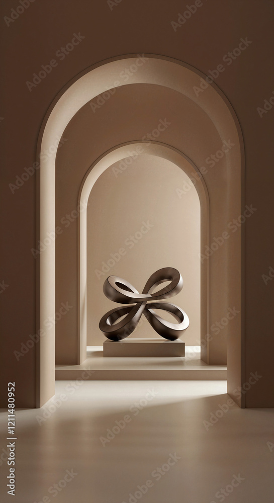 Poster abstract gallery background with geometric shapes with volumetric abstract figure in center in color