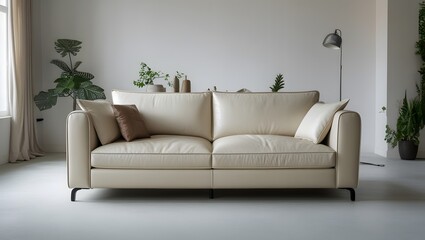 Elegant Cream Sofa as the Centerpiece of a Minimalist Interior, Offering Timeless Luxury
