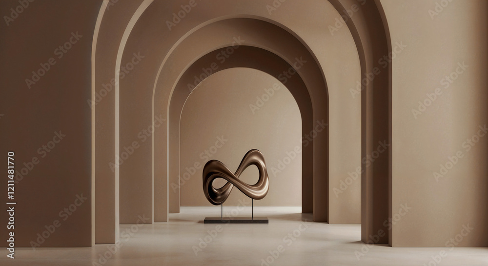 Poster abstract gallery background with geometric shapes with volumetric abstract figure in center in color