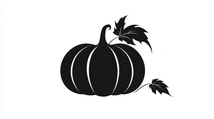 Elegant Black Silhouette of a Pumpkin with Leaves Design