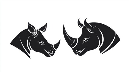 Obraz premium Elegant Black and White Rhino Silhouettes for Artistic Designs