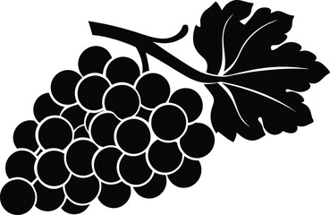 Silhouette of Grapes, Vine, Leaves, Fruit, Black, White, Cluster, Bunch, Nature, Food