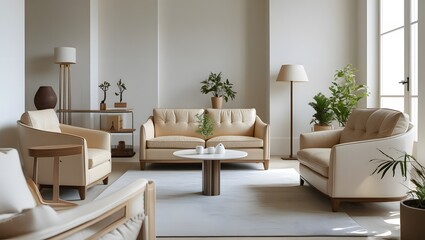 Luxurious Cream Sofa with Elegant Design in a Sophisticated Minimalist Room Setting