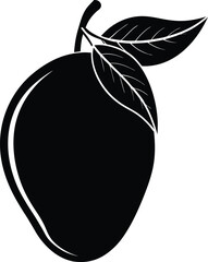 Silhouette of a Ripe Mango with Leaves, Tropical Fruit
