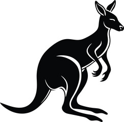 Silhouette Kangaroo, Australian Marsupial, Wildlife Icon, Black and White