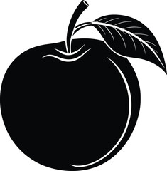Silhouette of a Single Ripe Black Peach with Leaf