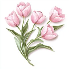 Elegant Arrangement of Soft Pink Tulips on a White Background