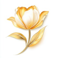 Elegant Golden Flower with Delicate Petals and Leaves Design