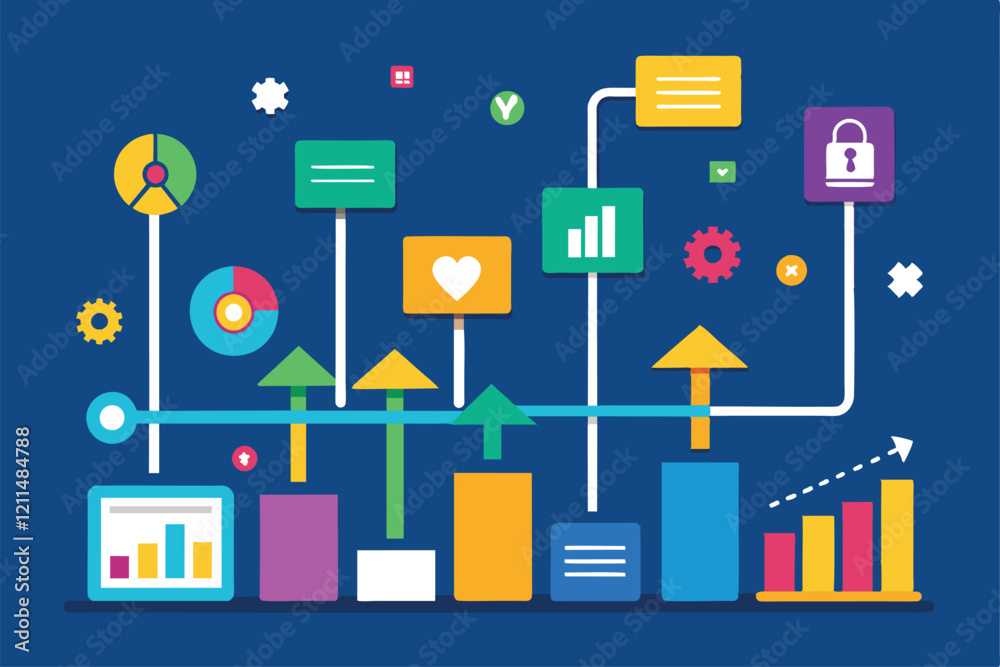 Poster a vibrant flowchart displays the processes involved in analyzing growth data efficiently growth data