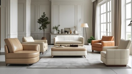 Luxurious Cream Sofa Ensemble in a Minimalist Room, Showcasing Elegant Design and Sophisticated Comfort