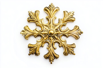 Golden snowflake isolated on white background..