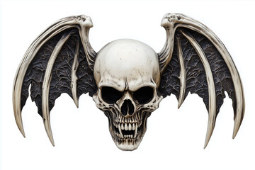 Vampire human skull with devil wings isolated on a white background.