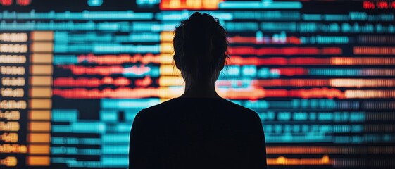 Retail investment accessibility. Silhouette of a person against a colorful data display.