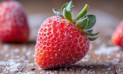 Fresh strawberries with sugar sprinkled on top