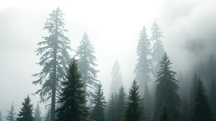 Fototapeta premium Misty Forest Sentinels: Serene Fir Trees, Soft Light
