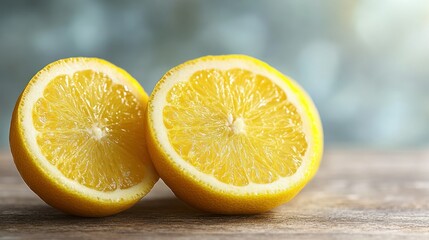 Juicy Lemon Halves on Wooden Surface