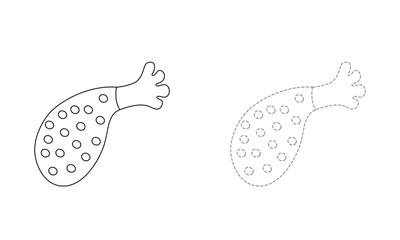 Tracing lines for toddlers. Handwriting practice sheet. Educational children game, printable worksheet for kids with Chicken Leg