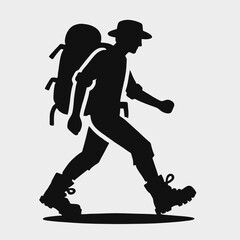 Obraz premium Hiker Silhouette in black on a white background
