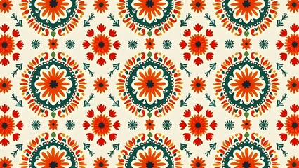 Geometric and Paisley Pattern Wallpaper with Indian Block Print Style