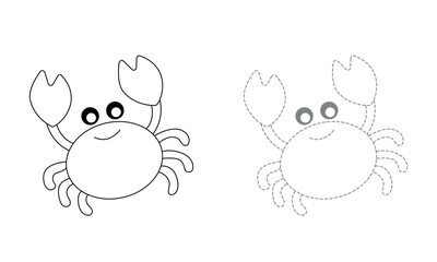 Tracing lines for toddlers. Handwriting practice sheet. Educational children game, printable worksheet for kids with Crab 