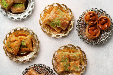 Traditional Middle Eastern desserts beautifully arranged on decorative plates for a festive occasion