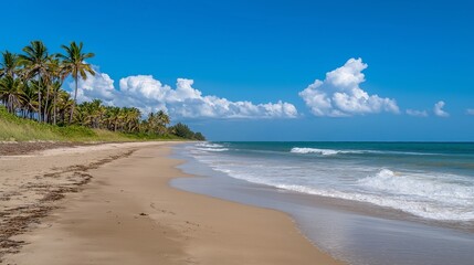 Fototapeta premium Tropical beach with palm trees under clear sky