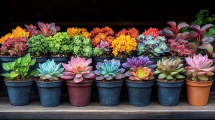 Obraz premium Vibrant Collection of Colorful Succulents in Pots