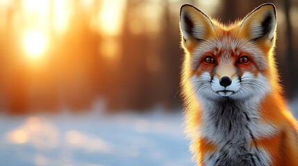 Fototapeta premium Red Fox Portrait In Sunset Winter Light