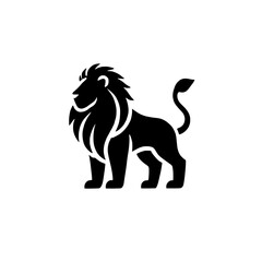 Majestic Lion Silhouette: A powerful and regal lion silhouette, rendered in stark black against a clean background. This image exudes strength, courage, and leadership. 
