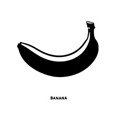 Silhouette Banana: A simple, bold silhouette of a banana, perfect for minimalist designs and branding.  The single banana is depicted in black against a clean background.