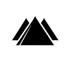 Triple Peak Abstract: A minimalist graphic design featuring three overlapping black triangles forming a stylized mountain peak, symbolizing strength, stability, and achievement. 
