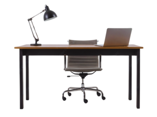 Office desk with lamp table isolated on transparent or white background