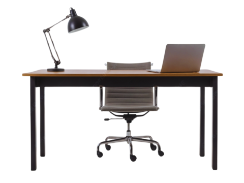 Office desk with lamp table isolated on transparent or white background

