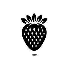 Black and White Strawberry Icon:  A simple yet elegant black and white silhouette of a strawberry with a single leaf on top, perfect for branding, design, or social media.  