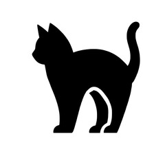 Silhouette of a Cat: A sleek, black cat silhouette stands poised, its form elegantly outlined against a clear background.  The image is simple, bold, and striking.