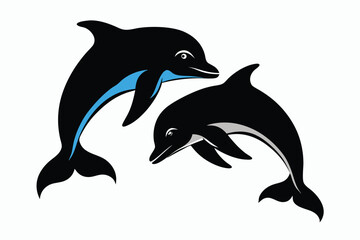 Fototapeta premium Dolphin Silhouette Vector Illustration White Background