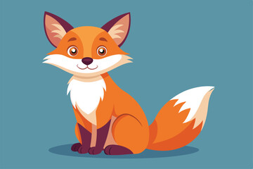 Obraz premium A joyful fox sits with a bright expression against a calm, bluish background, radiating happiness Happy fox sitting