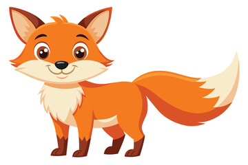 Fototapeta premium A cheerful fox character stands happily on a white background, radiating joy and friendliness Happy fox cartoon on white background