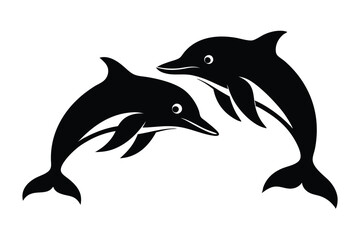 Fototapeta premium Silhouette of cartoon dolphin isolated on a white background