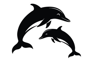 Fototapeta premium Silhouette of cartoon dolphin isolated on a white background