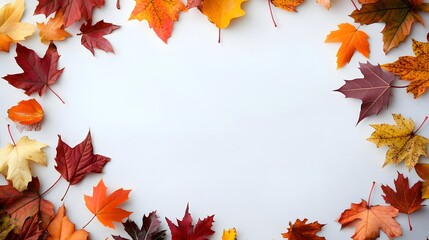 Colorful Autumn Leaves Arranged in a Decorative Circle on White