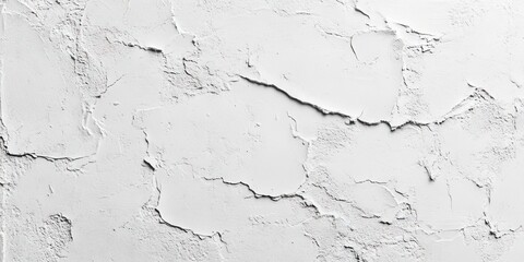 Obraz premium Textured white plaster wall with a cracked surface, featuring light gray variations and a smooth finish, providing a rustic background effect.