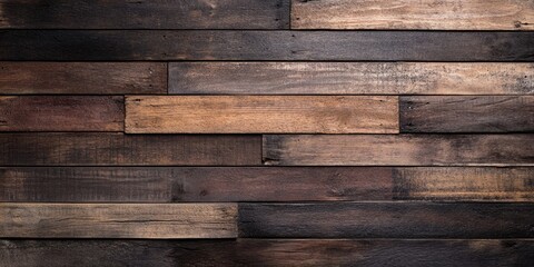 Dark rustic wooden plank texture background featuring a mix of deep browns and blacks with horizontal planks, providing ample copy space for text.