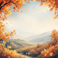 Fototapeta premium A stunning watercolor painting of an autumn tree with vibrant fall colors, ideal for seasonal designs, home decor, and artistic inspiration.