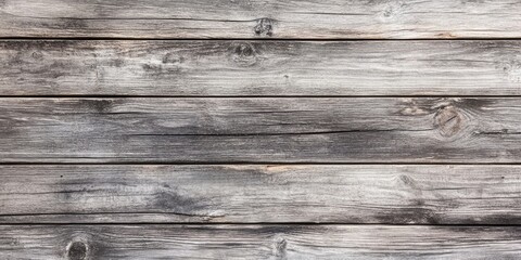 Fototapeta premium Gray weathered wooden planks arranged horizontally with varying textures and tones creating a rustic background ideal for design projects.