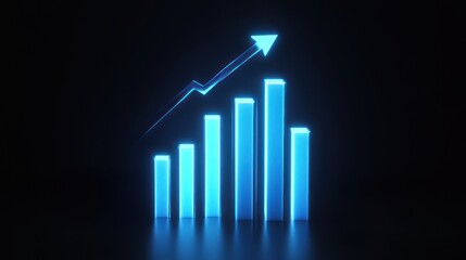 Neon Blue Ascending Bar Graph:  Illustrating Growth and Success in Business