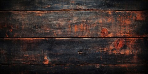 Worn rustic wooden background with rich dark brown and black textures showcasing deep grooves and knots in a horizontal arrangement