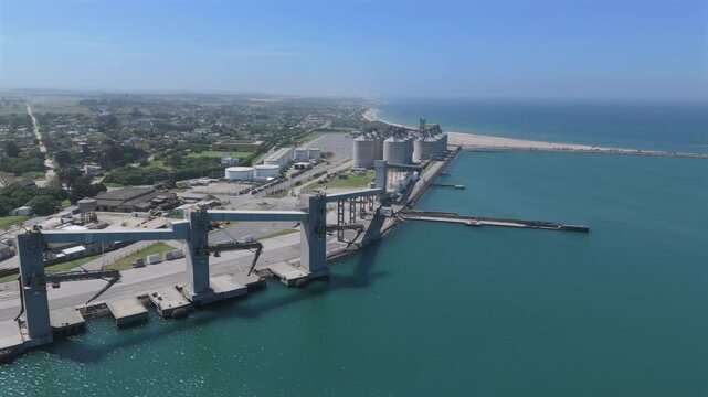 Panorama drone view about the industrial port of Necochea city, Necochea, Argentina.