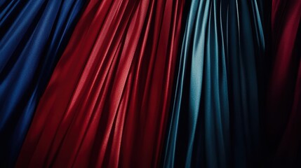Fototapeta premium Elegant Draped Red and Blue Satin Fabric 