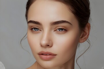 Naklejka premium Beautiful woman female skin care healthy hair and skin close up face beauty portrait.